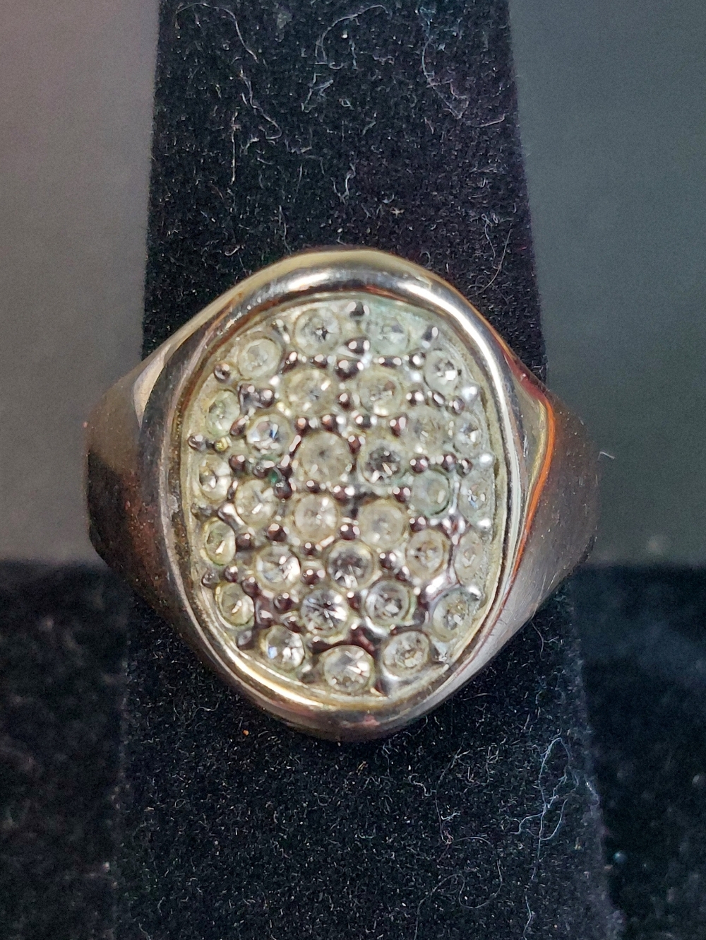 Vintage Goldtone Australian Crystal Ring, Size 10, Pave Setting, Man or Woman